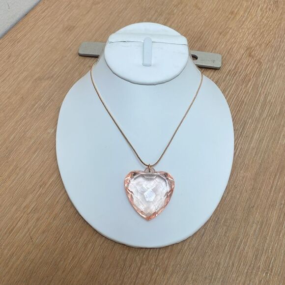 Urban Outfitters Oversized Clear Pink Heart Pendant Necklace on Gold Cord Chain - Picture 2 of 6